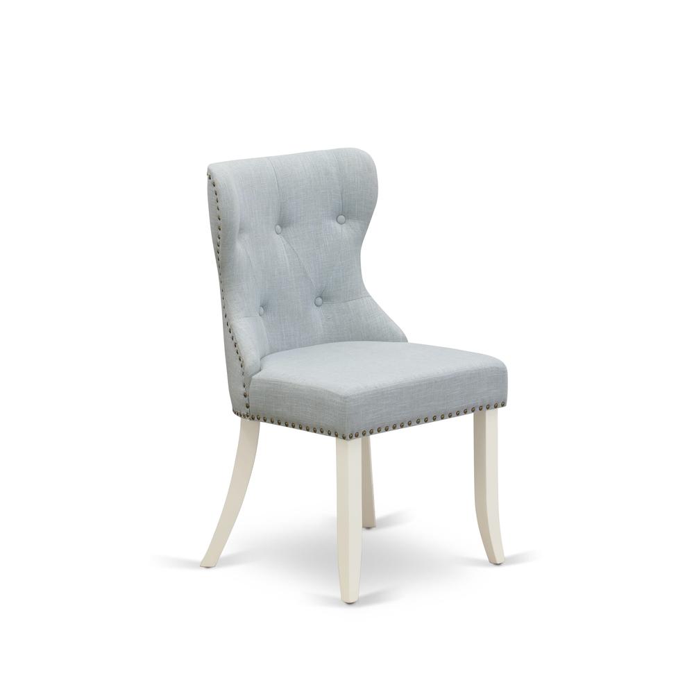 ANSI3-LWH-15 - A dining set of 2 fantastic indoor dining chairs with Linen Fabric Baby Blue color and a gorgeous 36-Inch Antique modern dining table with Linen White color. Picture 5