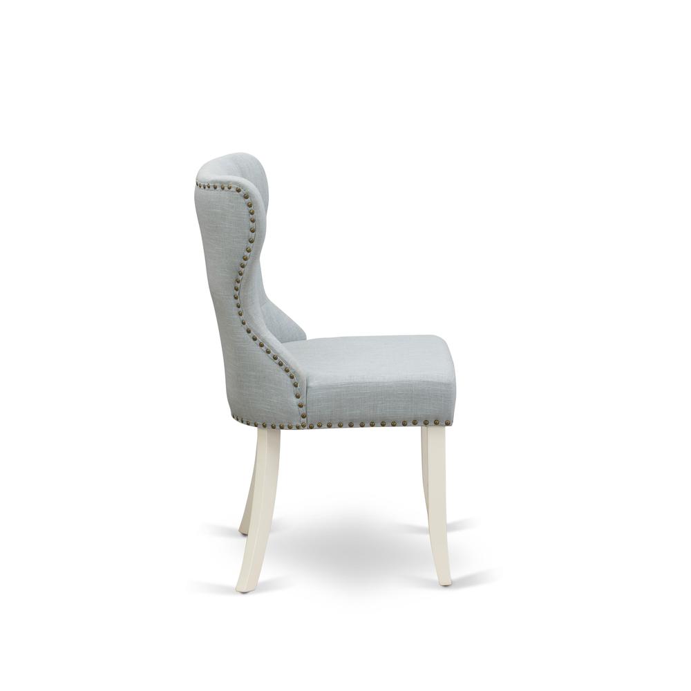 AMSI3-LWH-15 3 Piece Dining Table Set - 1 Pedestal Table and 2 Baby Blue parson chairs - Linen White Finish. Picture 6