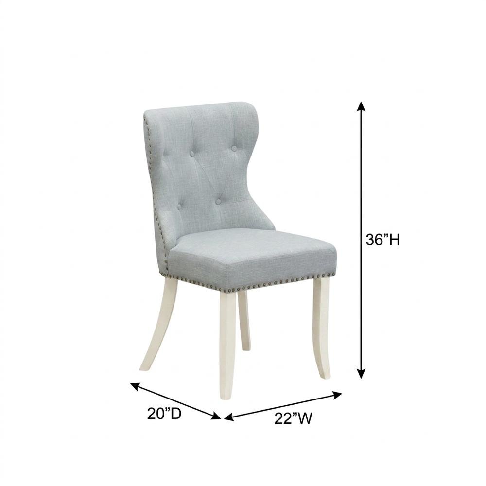 Linen Parsons Dining Chairs, Button-Tufted High Back, Baby Blue, Set of 2. Picture 6