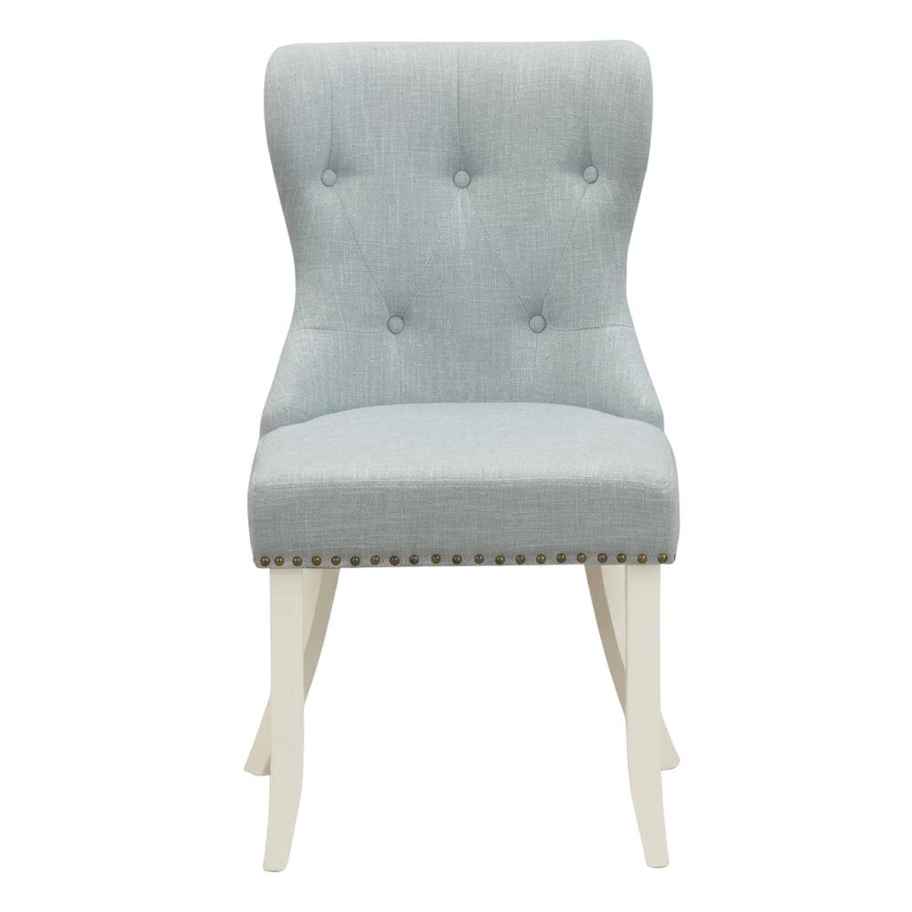 Linen Parsons Dining Chairs, Button-Tufted High Back, Baby Blue, Set of 2. Picture 2