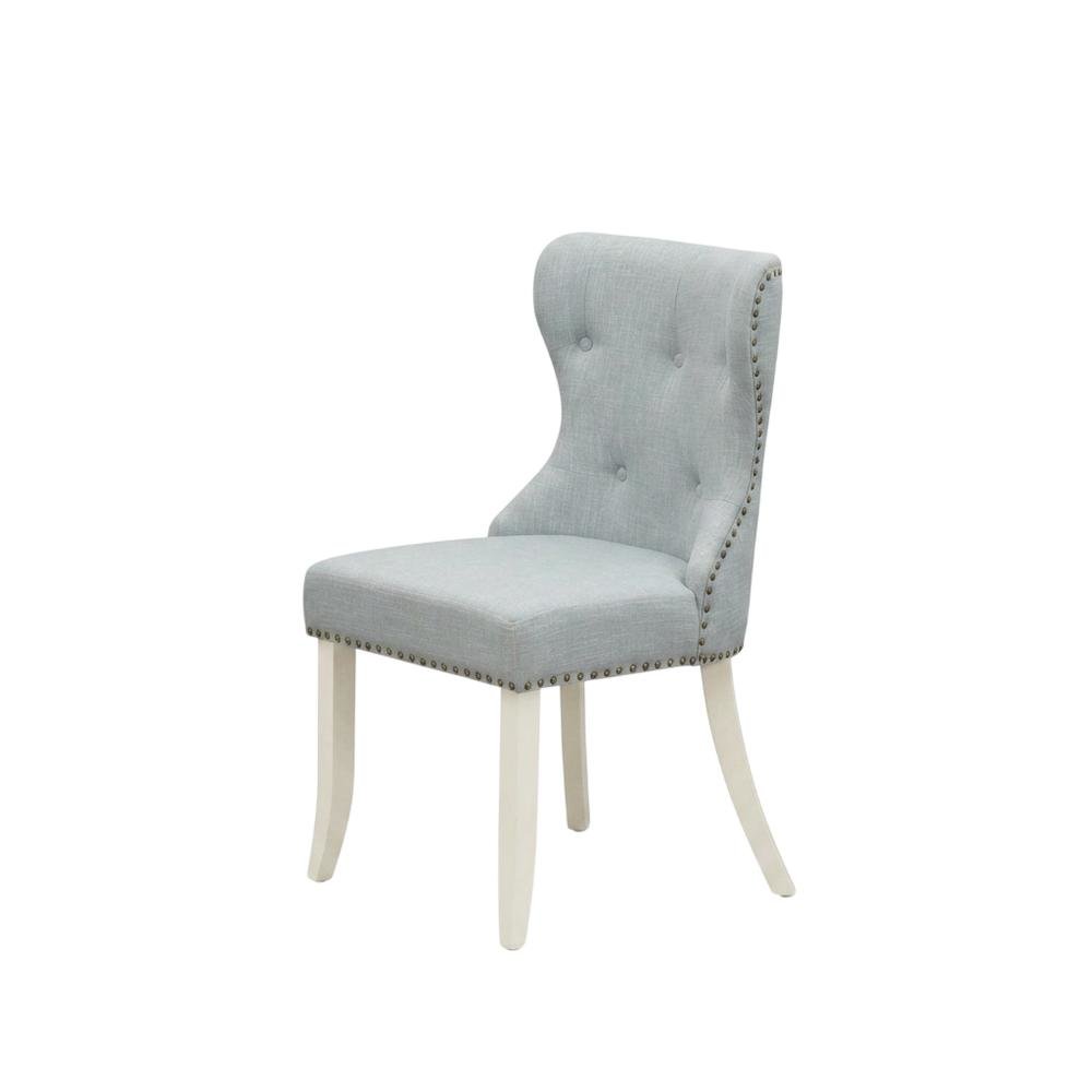 Linen Parsons Dining Chairs, Button-Tufted High Back, Baby Blue, Set of 2. Picture 5