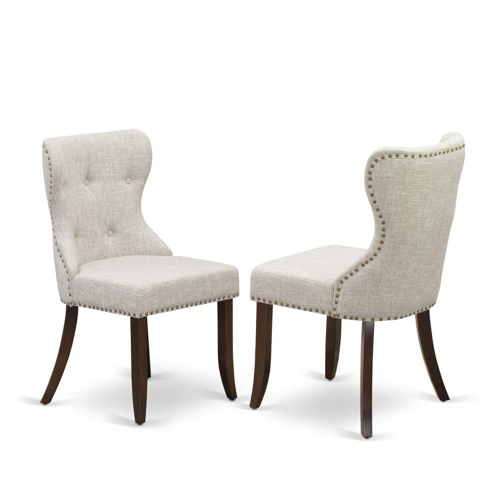 East-West Furniture CASI5-MAH-35 - A modern dining table set of 4 fantastic kitchen dining chairs with Linen Fabric Doeskin color and an attractive wood kitchen table in Mahogany Finish. Picture 3