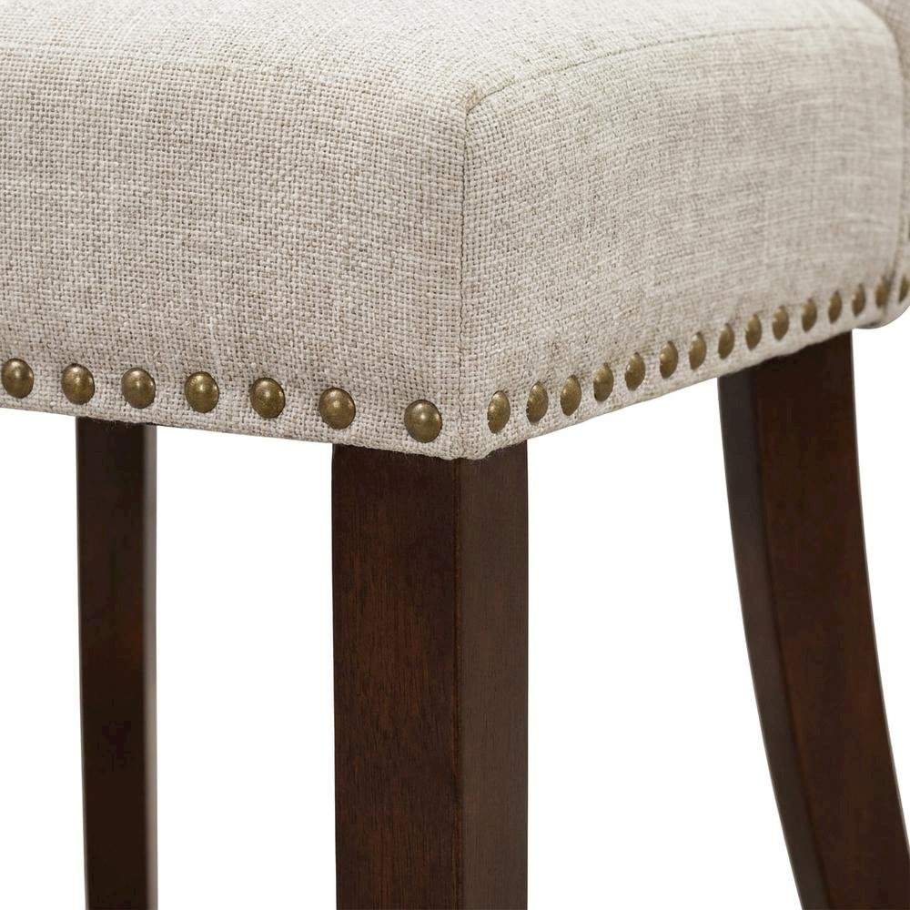 Linen Dining Chairs with Button-Tufted Nailhead Wood Frame, Mahogany, Set of 2. Picture 8