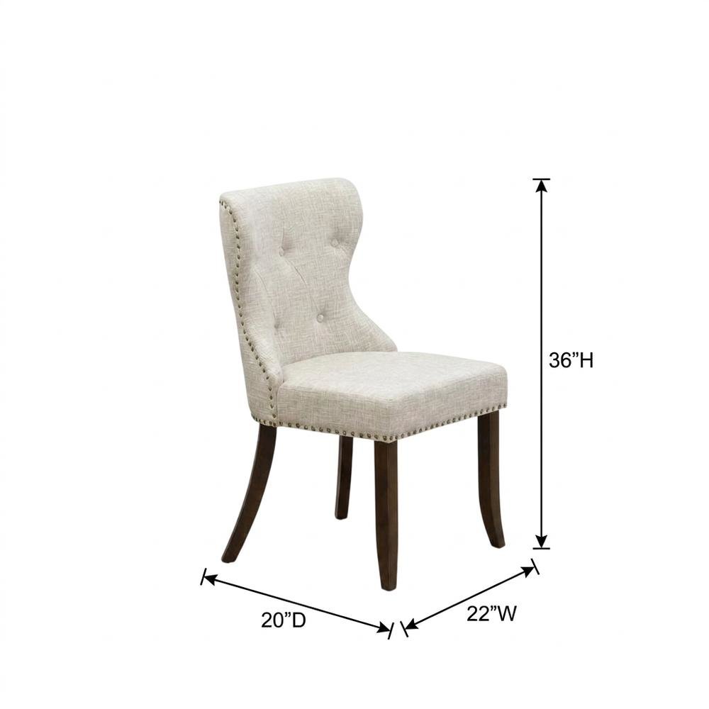Linen Dining Chairs with Button-Tufted Nailhead Wood Frame, Mahogany, Set of 2. Picture 6