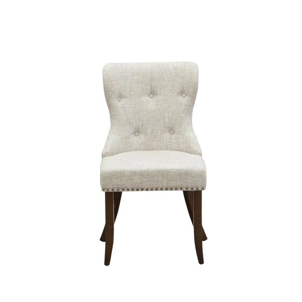 Linen Dining Chairs with Button-Tufted Nailhead Wood Frame, Mahogany, Set of 2. Picture 2