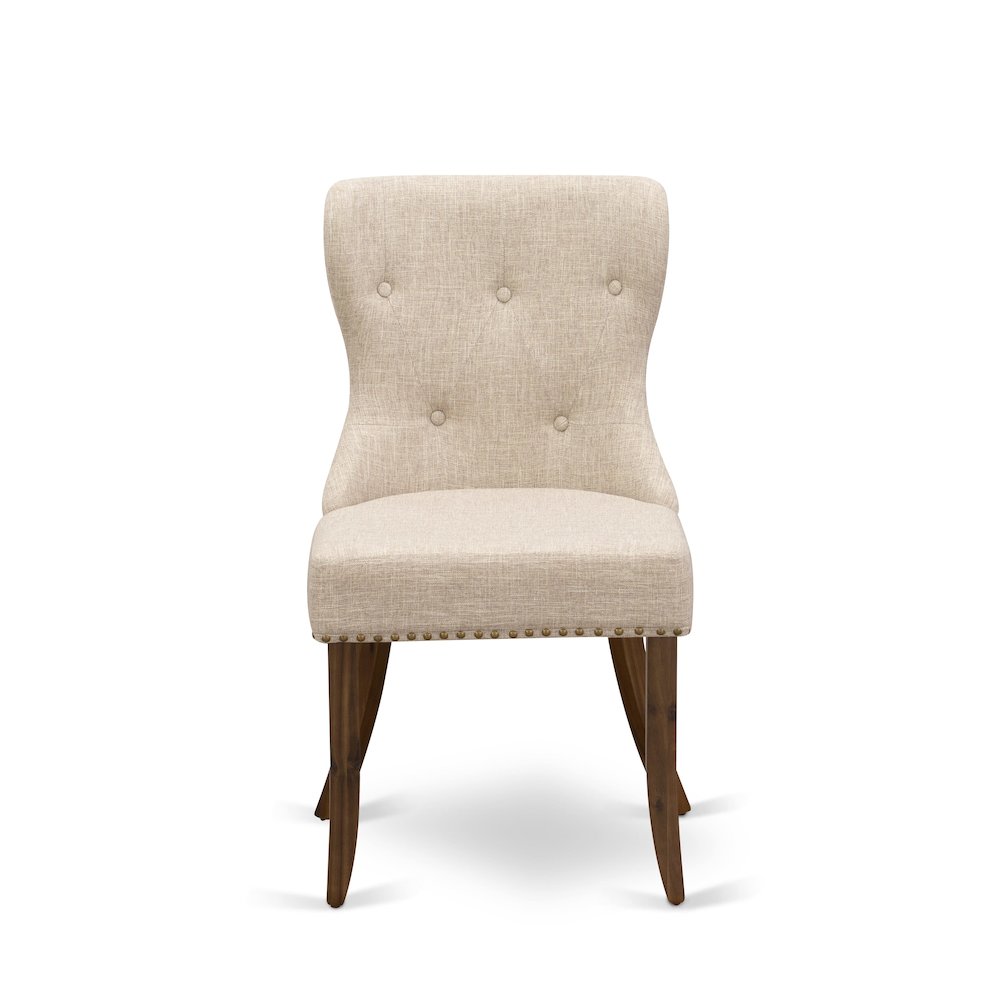 HBSI5-AWA-04 5 Pc Dining Set - Kitchen Table with 4 Light Tan Mid Century Chairs - Acacia Walnut Finish. Picture 5