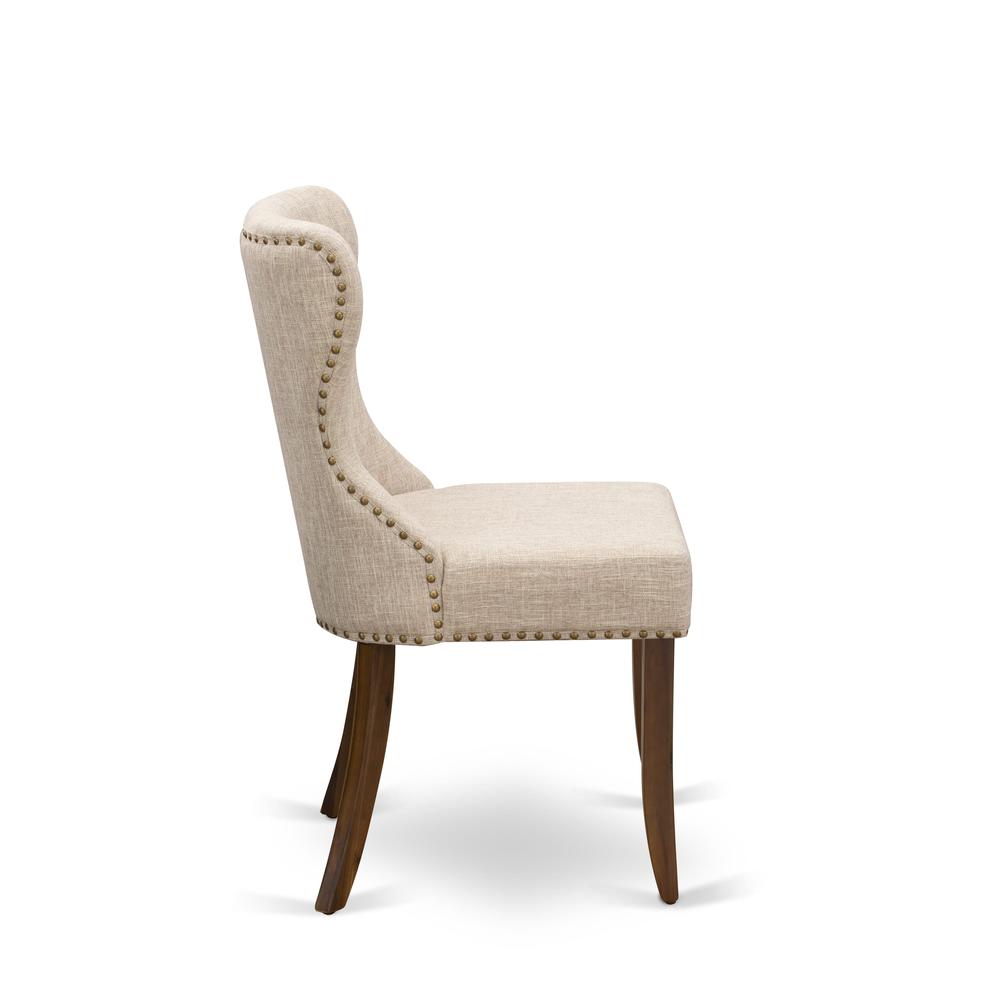 HBSI5-AWA-04 5 Pc Dining Set - Kitchen Table with 4 Light Tan Mid Century Chairs - Acacia Walnut Finish. Picture 7