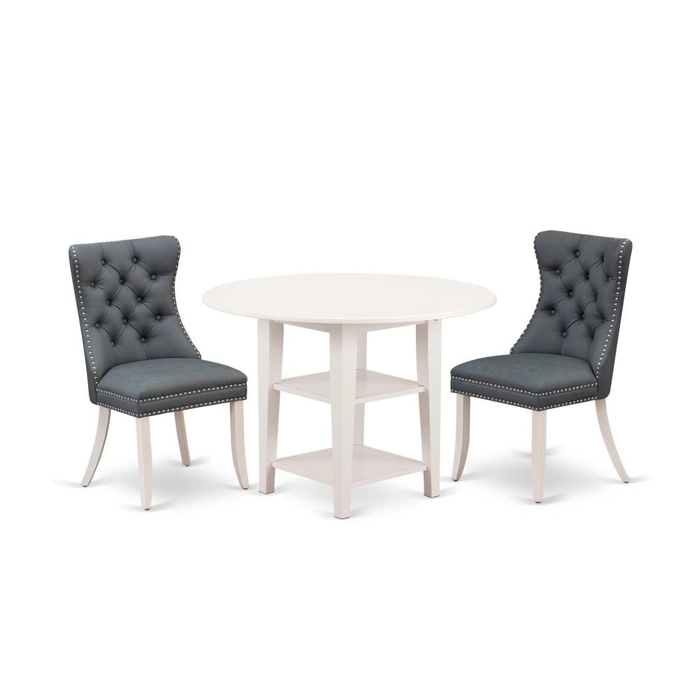 3 Piece Dining Table Set Contains a Round Dining Table with Dropleaf & Shelves. Picture 6