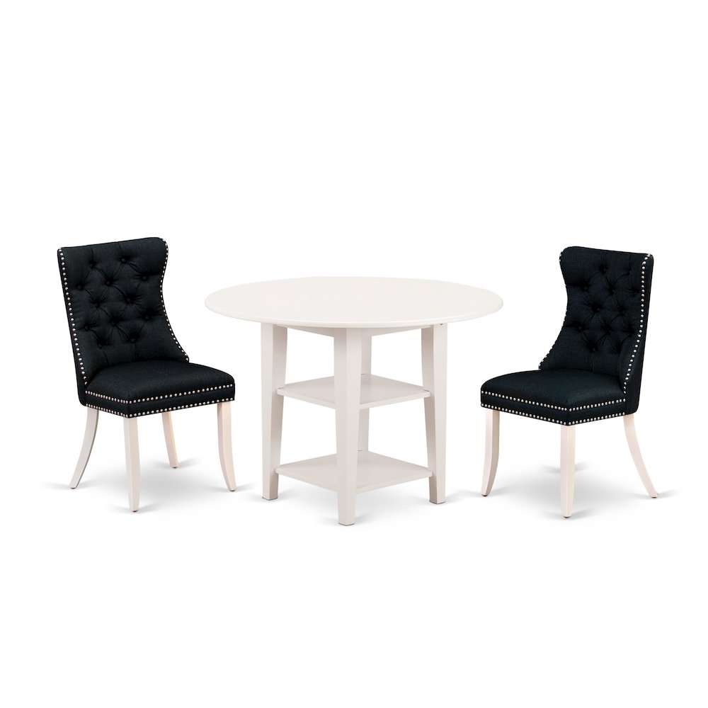 3 Piece Kitchen Set Consists of a Round Dining Table with Dropleaf & Shelves. Picture 1