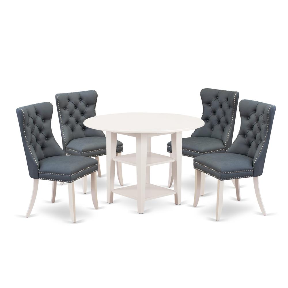 5 Piece Kitchen Set Consists of a Round Dining Table with Dropleaf & Shelves. Picture 6