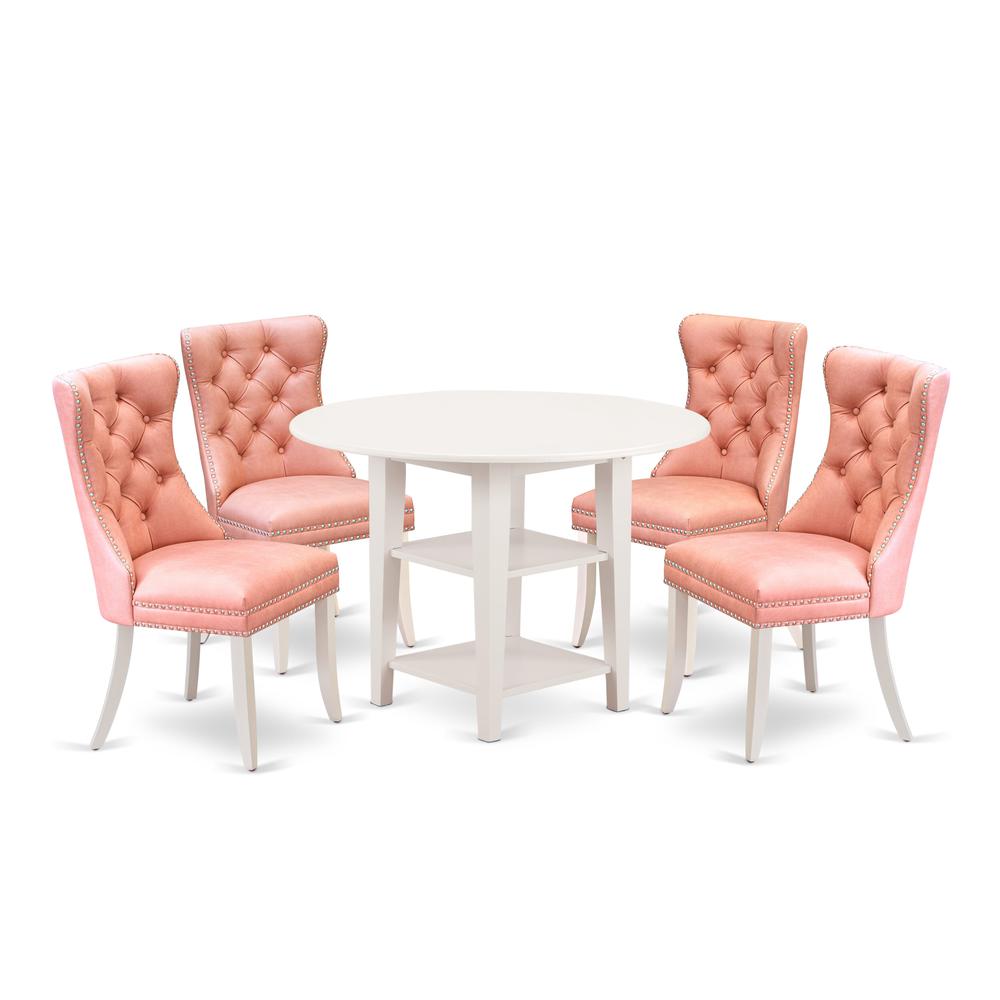 5 Piece Dining Set Consists of a Round Kitchen Table with Dropleaf & Shelves. Picture 6