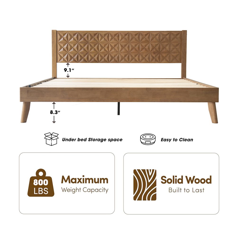 King Wooden Platform Bed Frame, Barnwood Finish, Morden Style. Picture 1