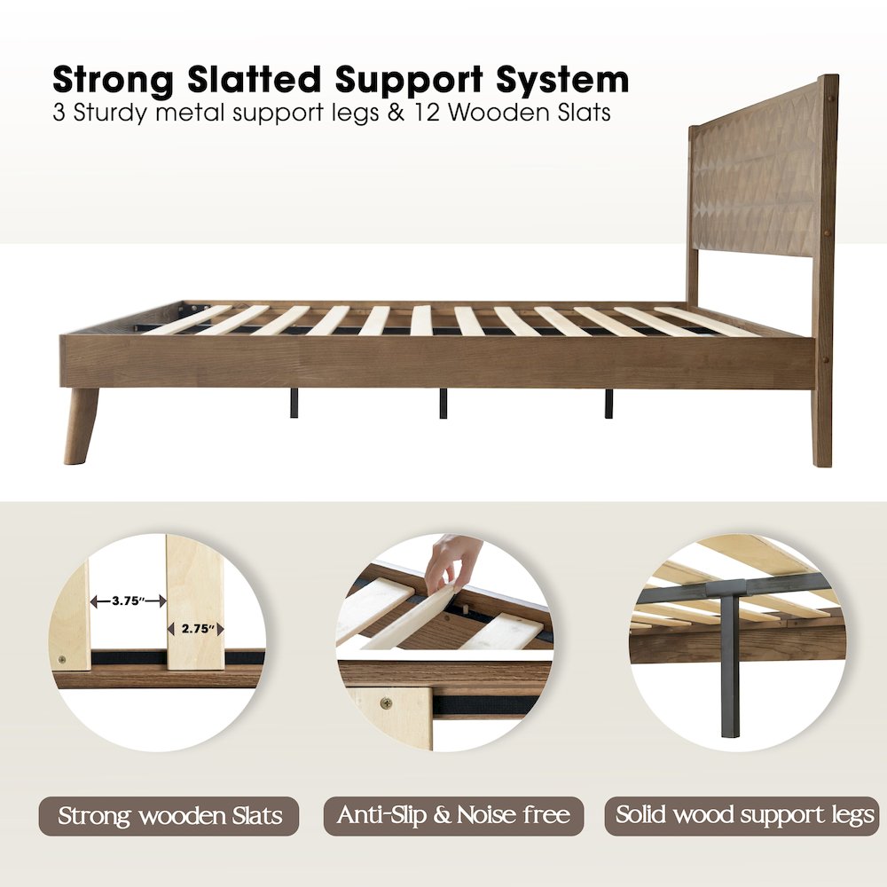 King Wooden Platform Bed Frame, Barnwood Finish, Morden Style. Picture 3