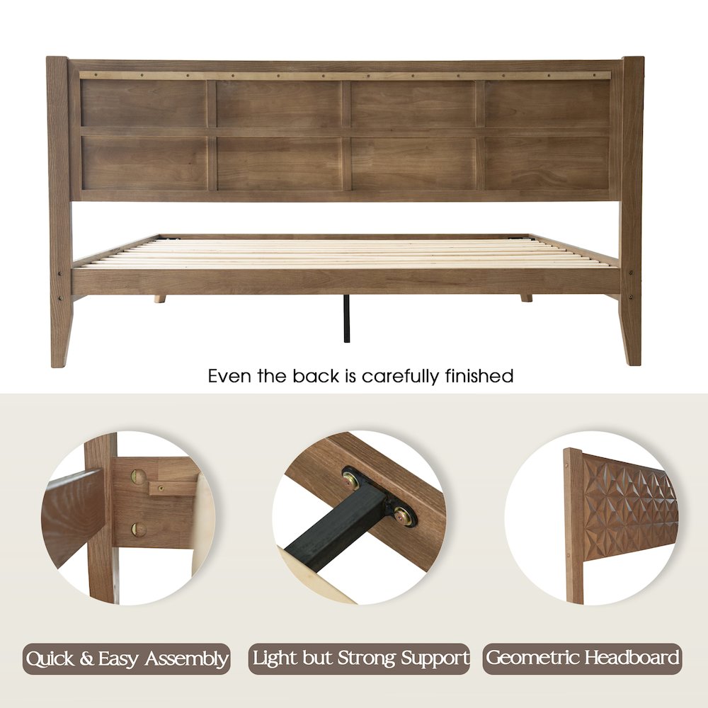 King Wooden Platform Bed Frame, Barnwood Finish, Morden Style. Picture 4