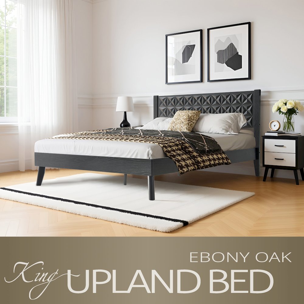 King Wooden Platform Bed Frame, Ebony Oak Finish, Morden Style. Picture 6