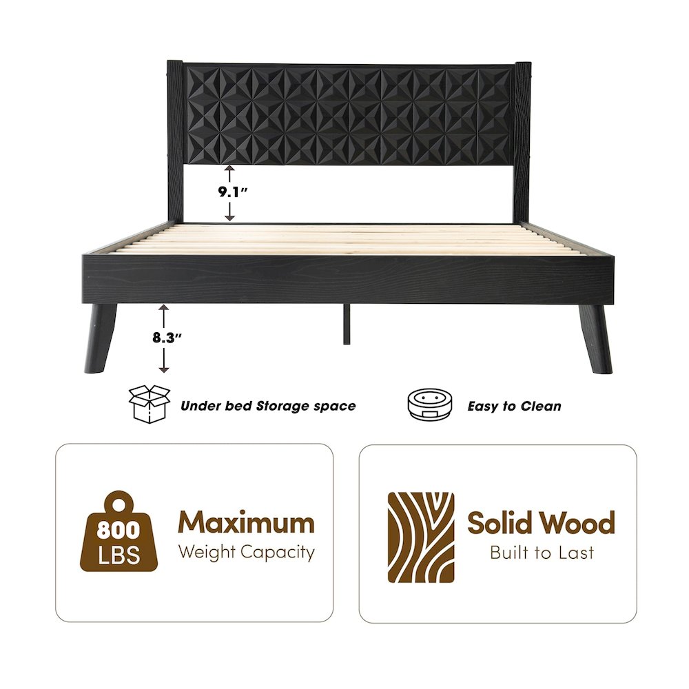 King Wooden Platform Bed Frame, Ebony Oak Finish, Morden Style. Picture 1