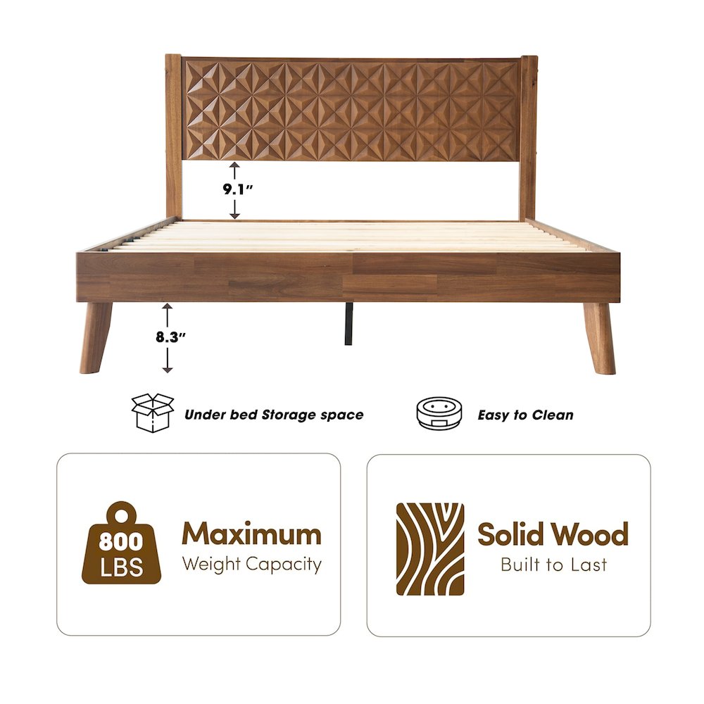 King Wooden Platform Bed Frame, Walnut Finish, Morden Style. Picture 1