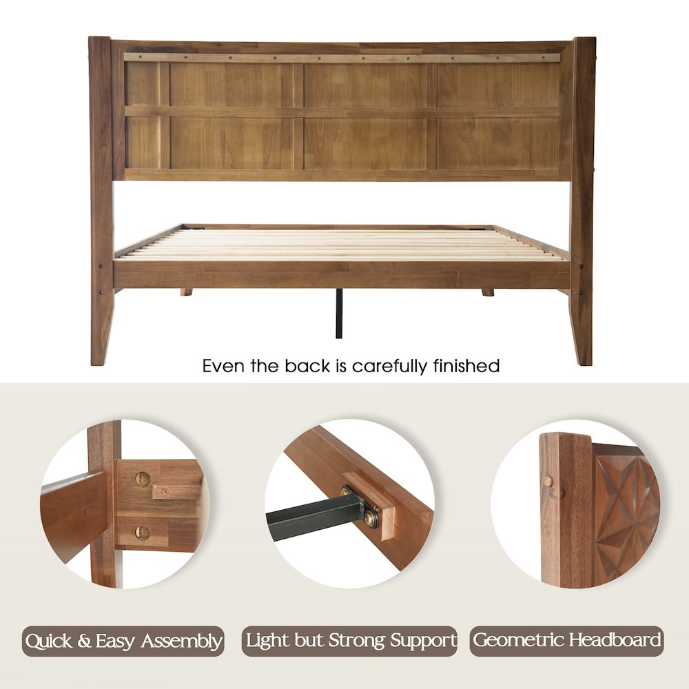 King Wooden Platform Bed Frame, Walnut Finish, Morden Style. Picture 4