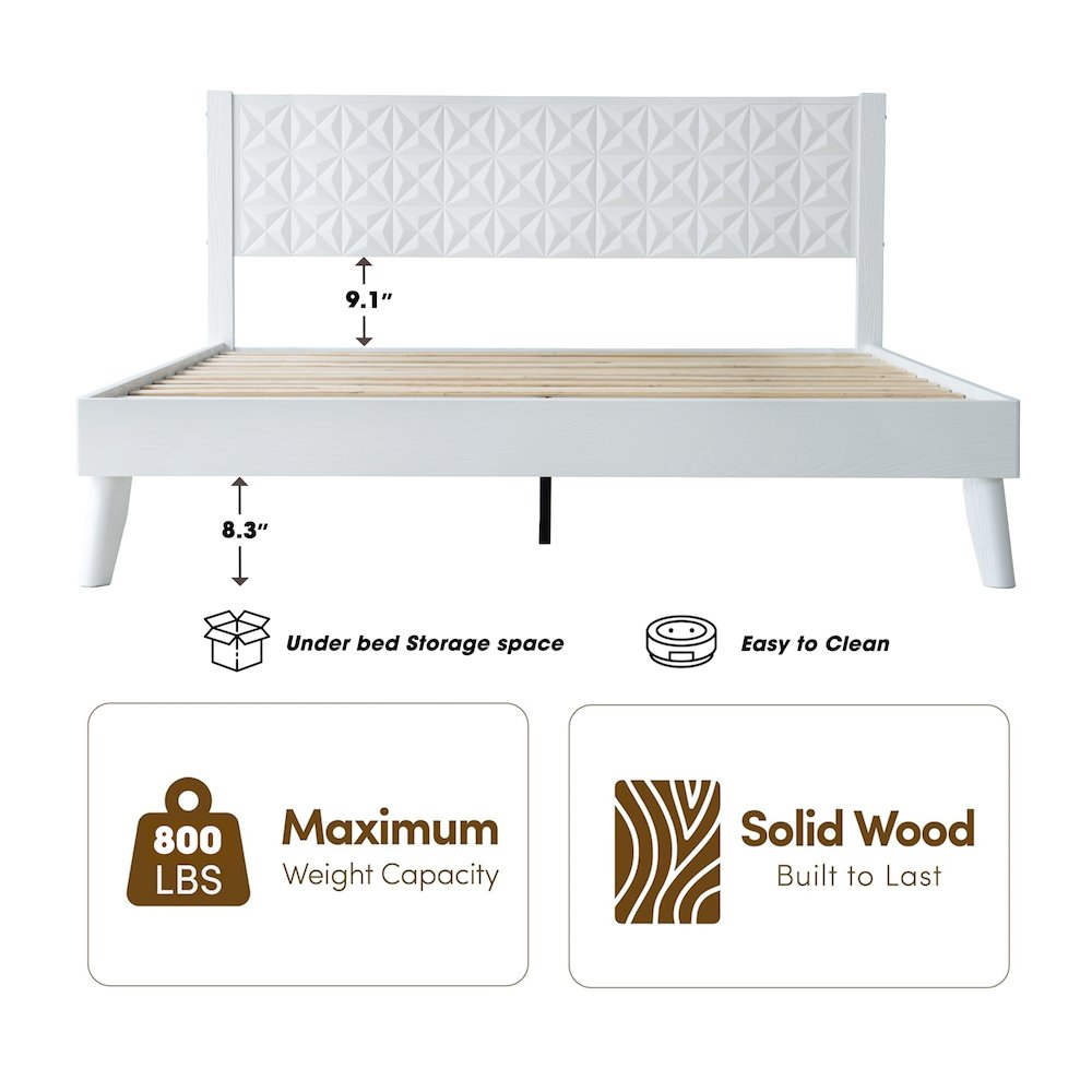 King Wooden Platform Bed Frame, Pure White Finish, Morden Style. Picture 1