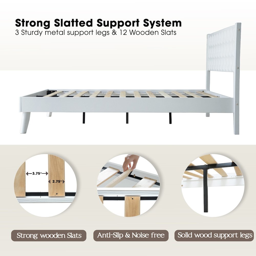 King Wooden Platform Bed Frame, Pure White Finish, Morden Style. Picture 3