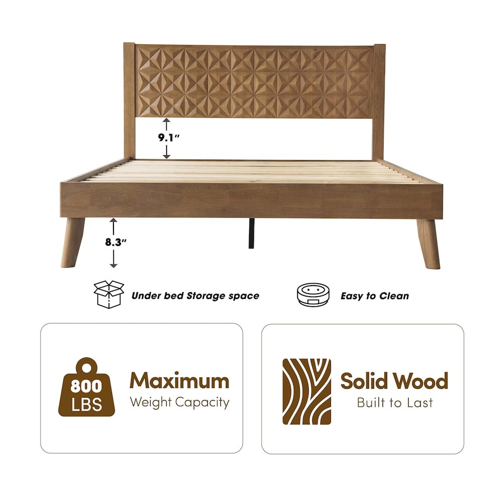 Queen Wooden Platform Bed Frame, Barnwood Finish, Morden Style. Picture 1