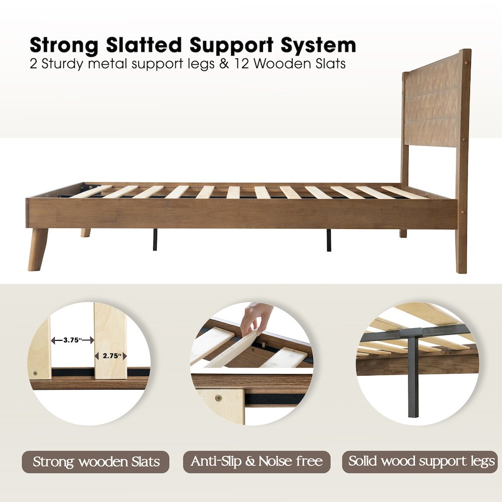 Queen Wooden Platform Bed Frame, Barnwood Finish, Morden Style. Picture 3
