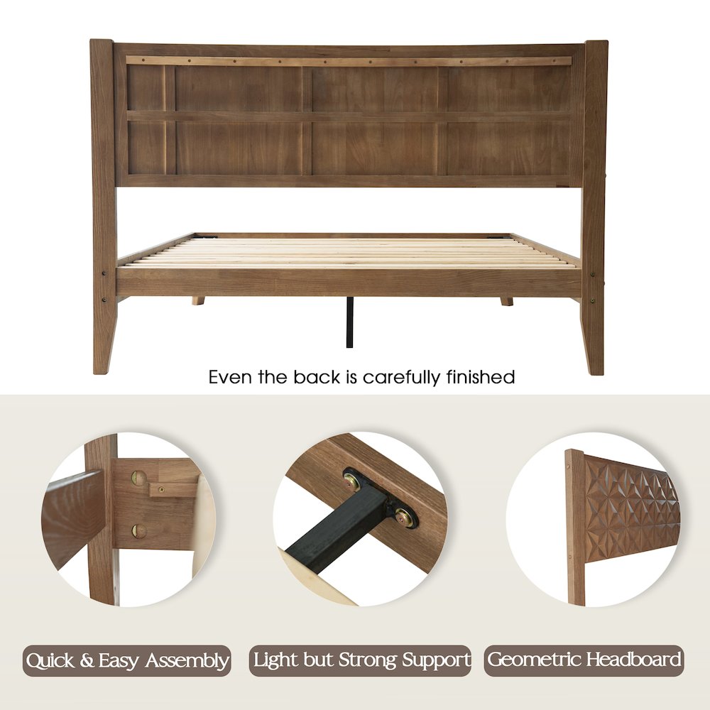 Queen Wooden Platform Bed Frame, Barnwood Finish, Morden Style. Picture 4