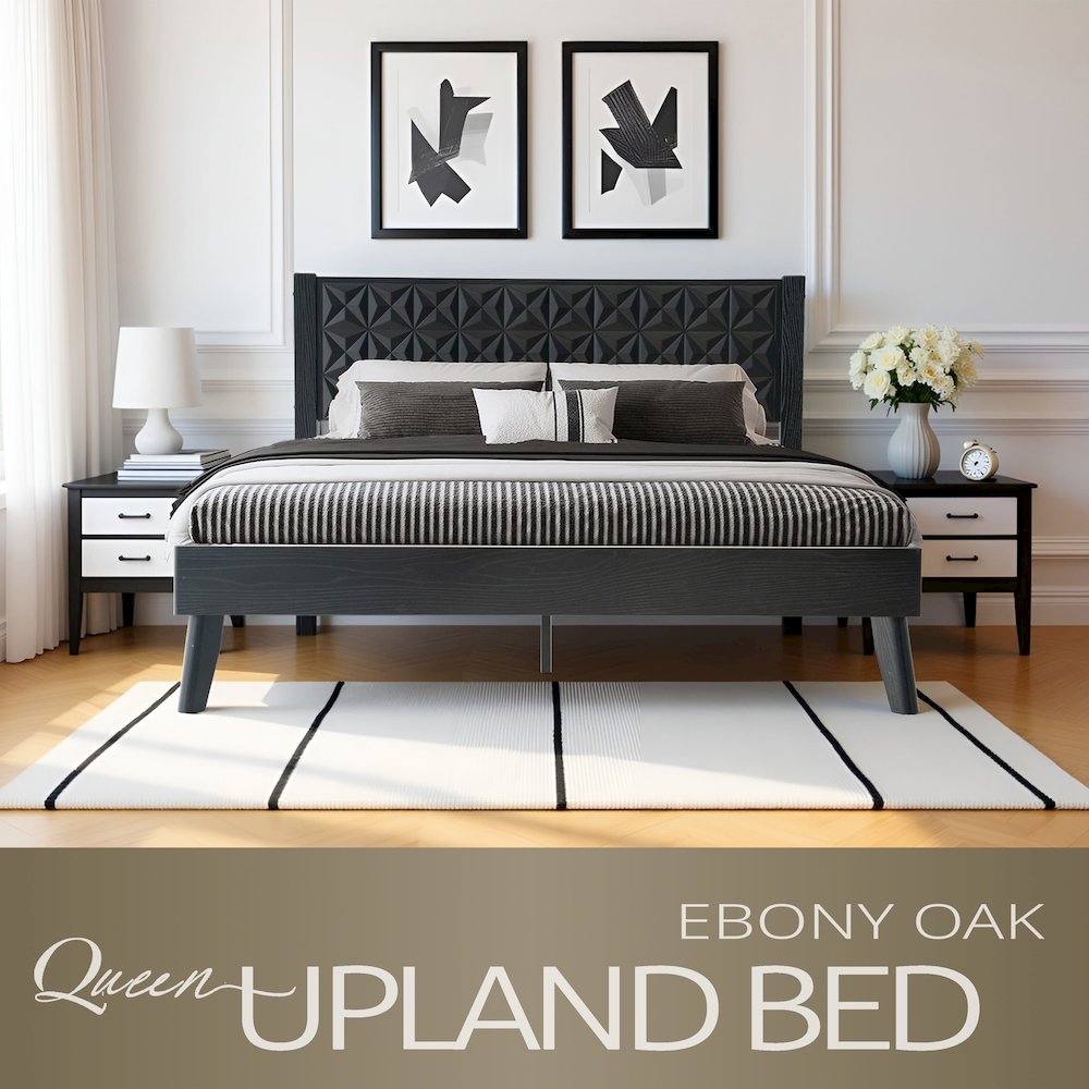 Queen Wooden Platform Bed Frame, Ebony Oak Finish, Morden Style. Picture 6