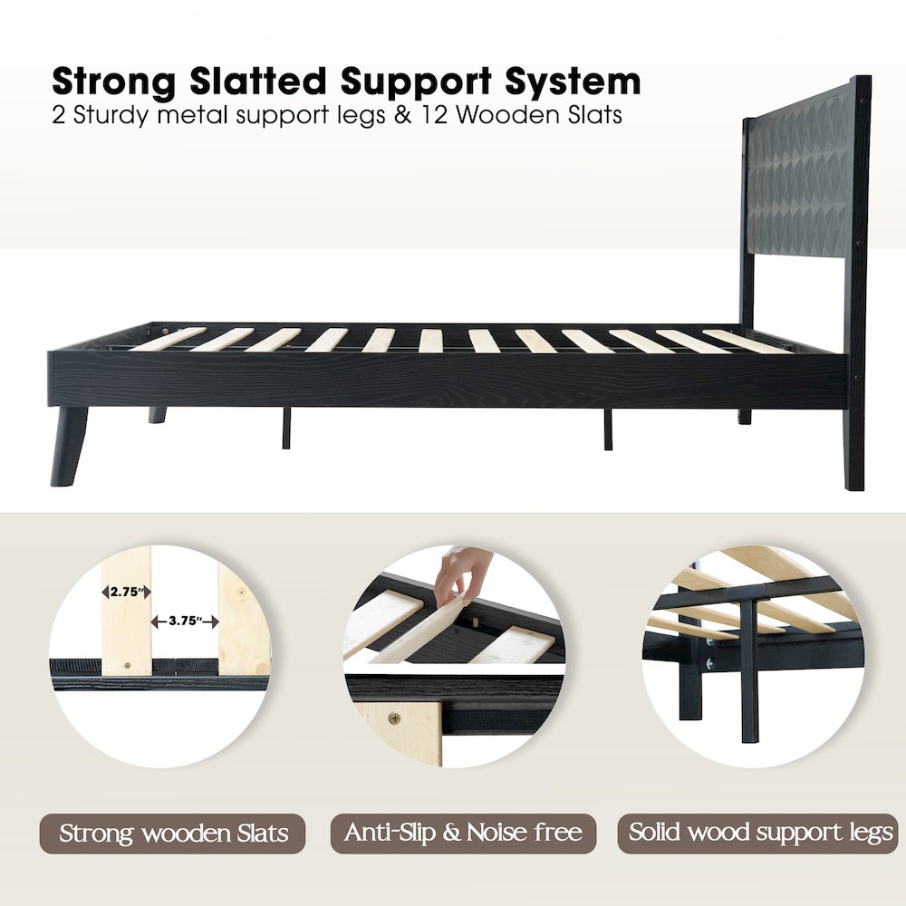Queen Wooden Platform Bed Frame, Ebony Oak Finish, Morden Style. Picture 3