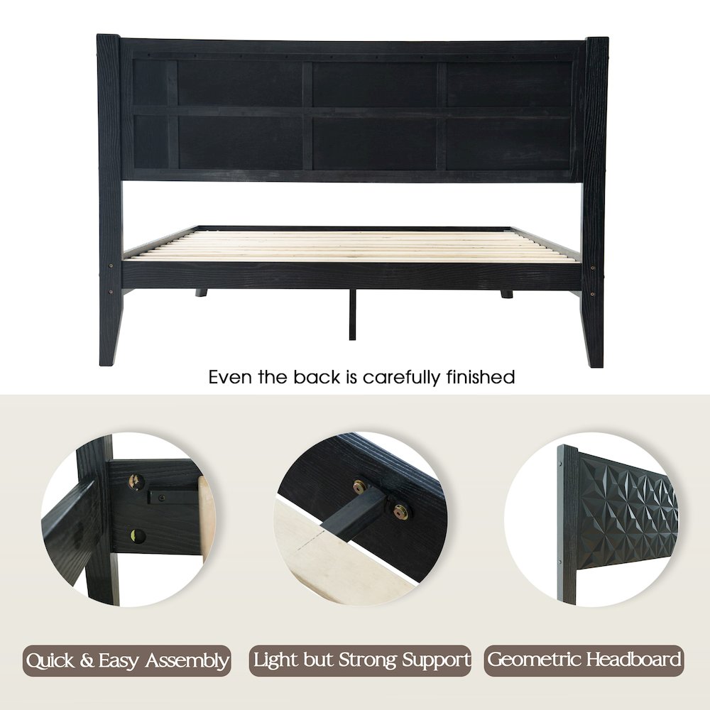 Queen Wooden Platform Bed Frame, Ebony Oak Finish, Morden Style. Picture 4
