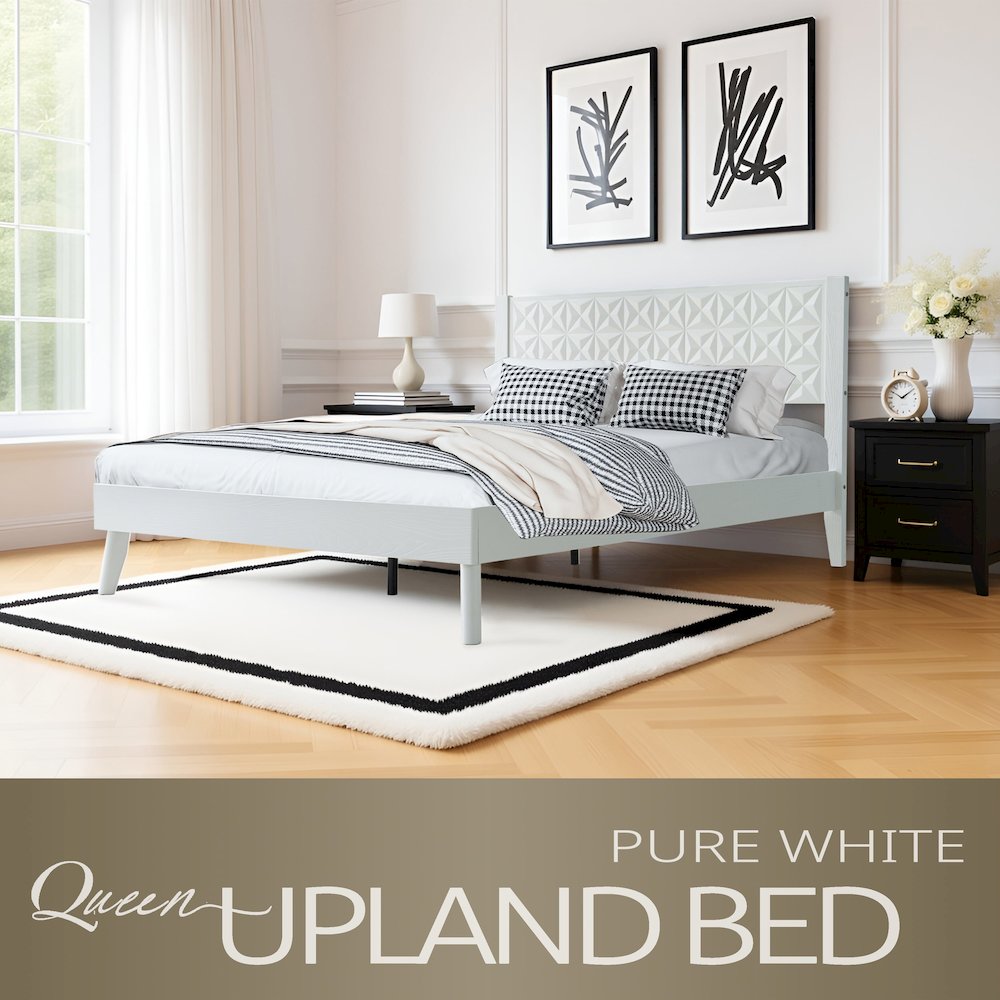 Queen Wooden Platform Bed Frame, Pure White Finish, Morden Style. Picture 6