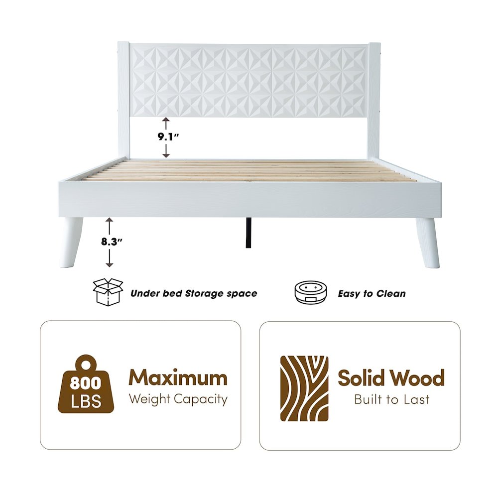 Queen Wooden Platform Bed Frame, Pure White Finish, Morden Style. Picture 1
