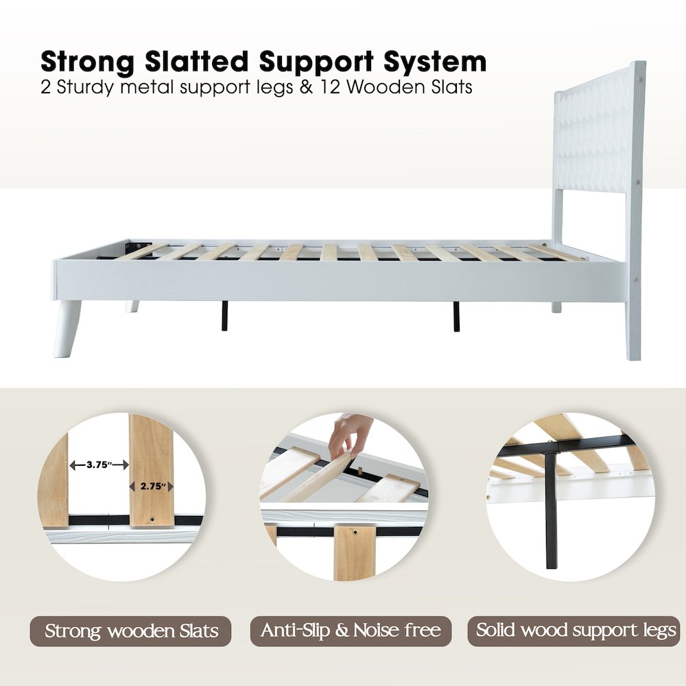 Queen Wooden Platform Bed Frame, Pure White Finish, Morden Style. Picture 3
