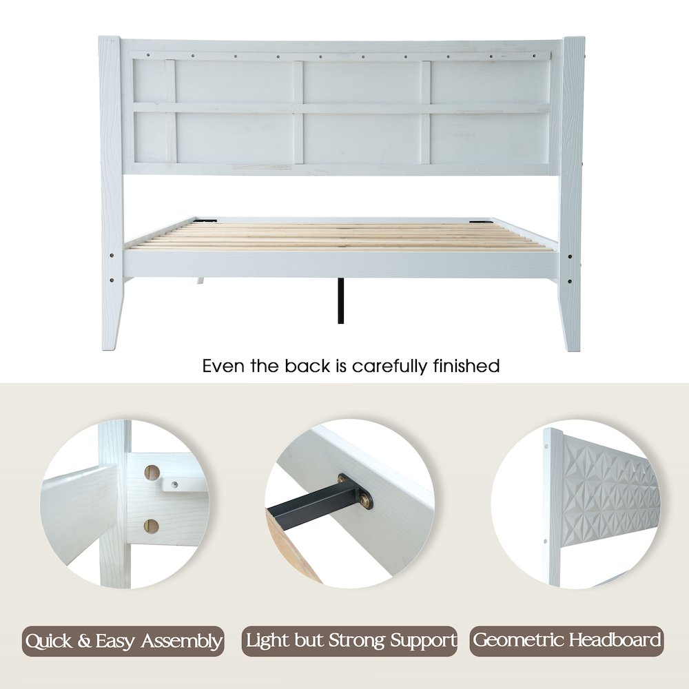 Queen Wooden Platform Bed Frame, Pure White Finish, Morden Style. Picture 4