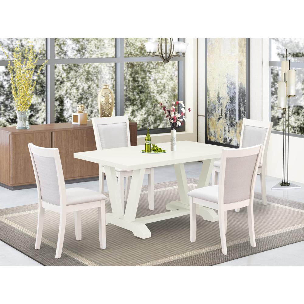 V026MZ001-5 5-Piece Table Set Contains a Rectangular Table and 4 Cream Parson Dining Chairs - Wire Brushed Linen White Finish. Picture 2