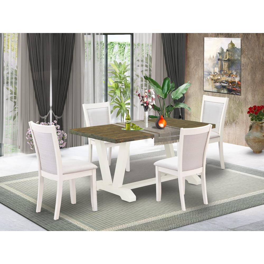 V076MZ001-5 5-Piece Kitchen Dining Table Set Consists of a Wood Table and 4 Cream Padded Chairs - Wire Brushed Linen White Finish. Picture 2