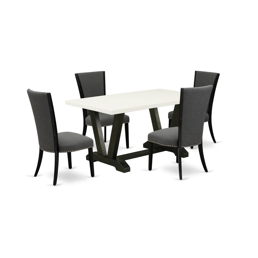 5 Piece Set Includes a Rectangle Dining Room Table with V-Legs. Picture 1