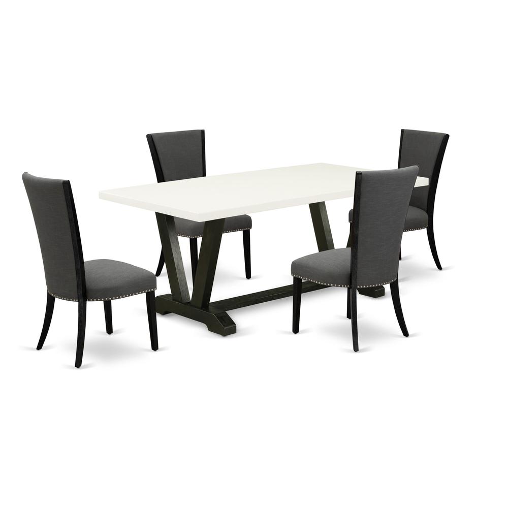 5 Piece Set Includes a Rectangle Dining Room Table with V-Legs. Picture 1