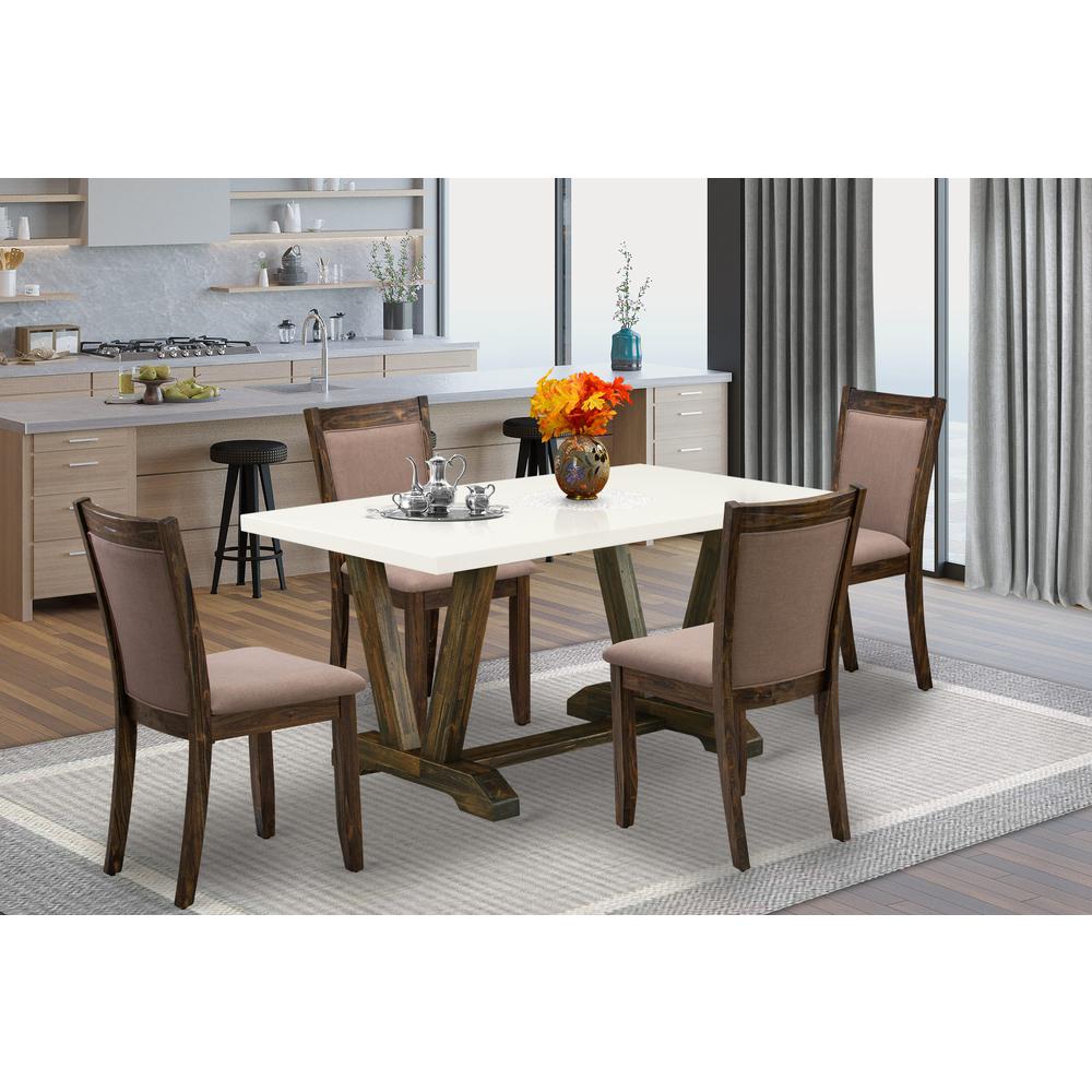 V726MZ748-5 - 5-Pc Modern Dining Set - 4 Parson Chairs and 1 Dining Room Table (Distressed Jacobean Finish). Picture 2