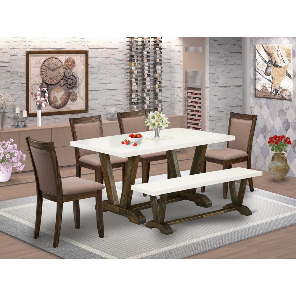 V726MZ748-6 - 6-Pc Dining Set - 4 Parson Dining Chairs, a Dining Bench and 1 Dining Table (Distressed Jacobean Finish). Picture 2