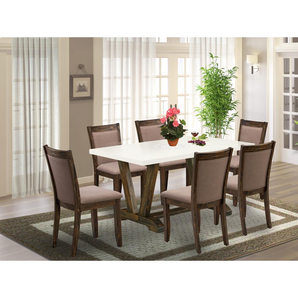 V726MZ748-7 - 7-Pc Modern Dining Table Set - 6 Parson Chairs and 1 Kitchen Dining Table (Distressed Jacobean Finish). Picture 2