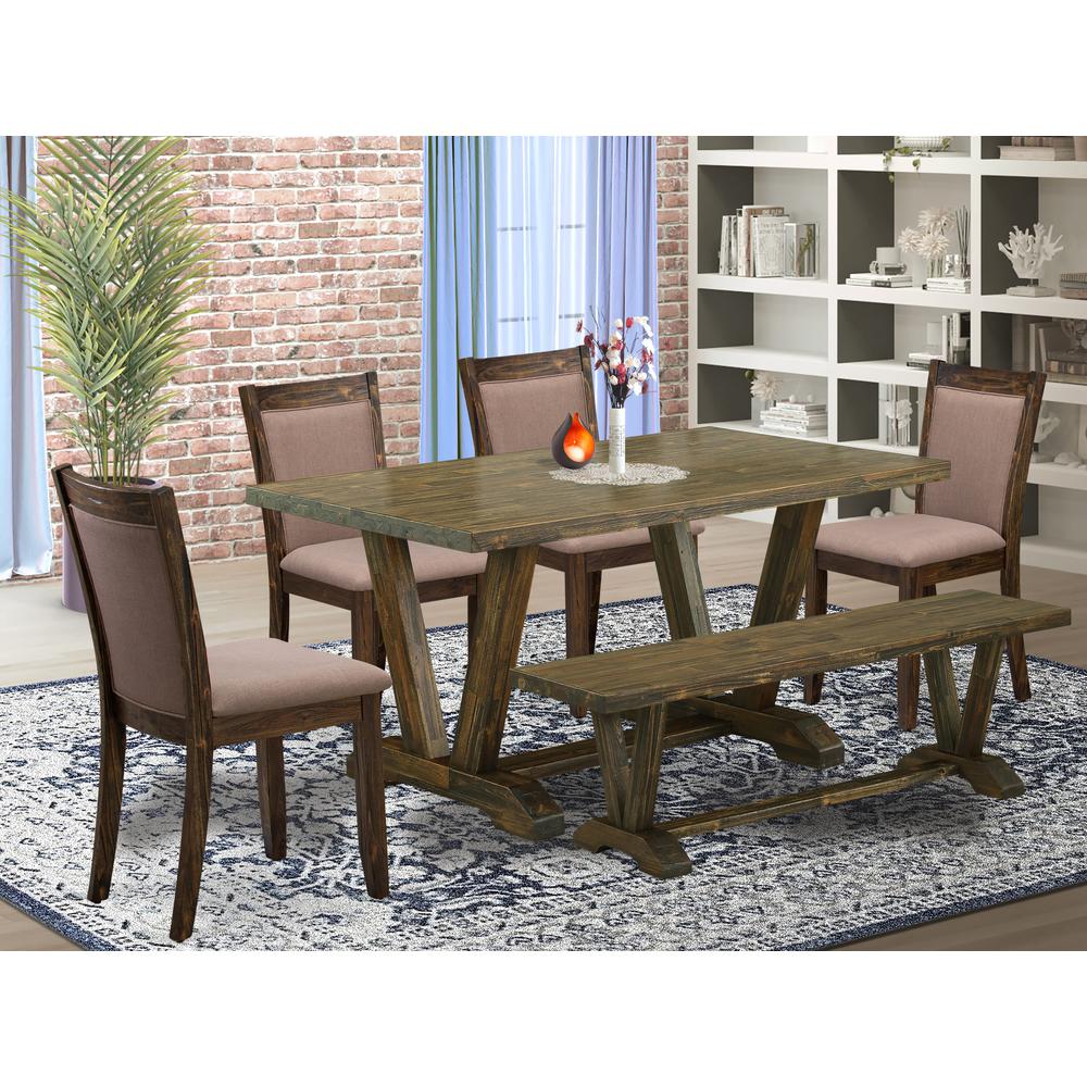 V776MZ748-6 - 6-Pc Dining Set - 4 Dining Chairs, a Dining Bench and 1 Modern Dining Table (Distressed Jacobean Finish). Picture 2