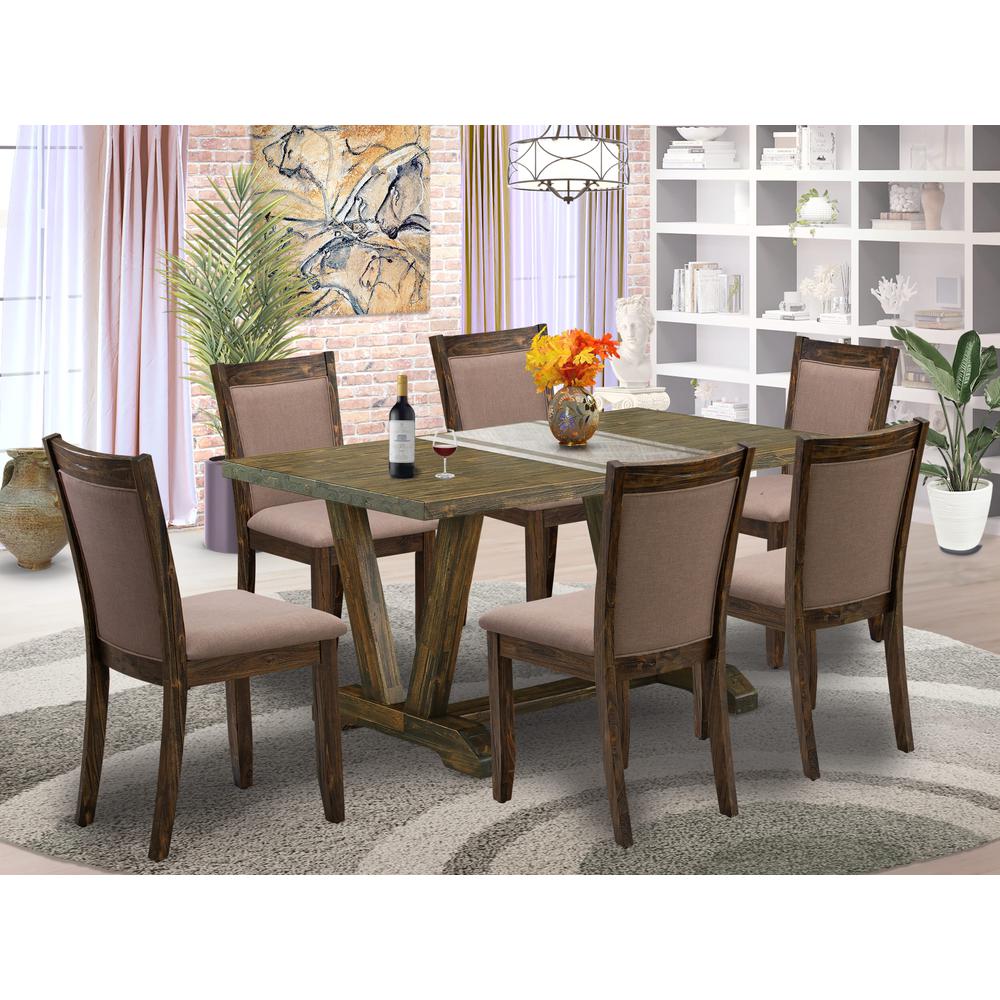 V776MZ748-7 - 7-Pc Dinette Room Set - 6 dining room chairs and 1 Dining Table (Distressed Jacobean Finish). Picture 2
