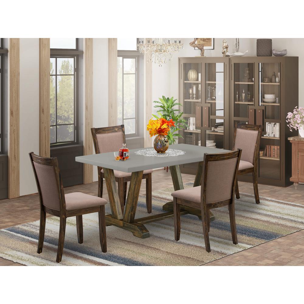 East West Furniture 5-Pc Dining Room Table Set - 4 Dining Chairs and 1 Modern Dining Table (Distressed Jacobean Finish). Picture 2