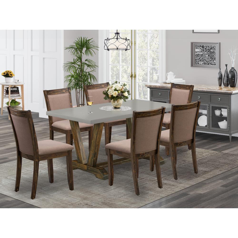East West Furniture 7-Pc Modern Dining Table Set - 6 Parson Chairs and 1 Kitchen Dining Table (Distressed Jacobean Finish). Picture 2