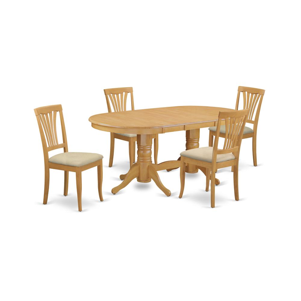 VAAV5-OAK-C 5 PC Dining room set for 4-Oval Table with Leaf and 4 Chairs for Dining. Picture 1