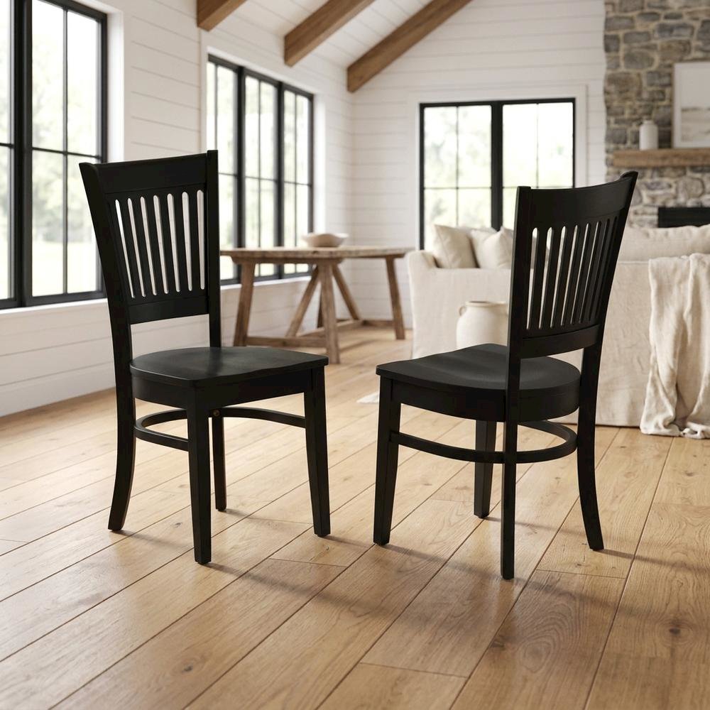 Wood Dining Room Chair with Slat Back and Solid Wood Seat, Brown, Set of 2. Picture 3