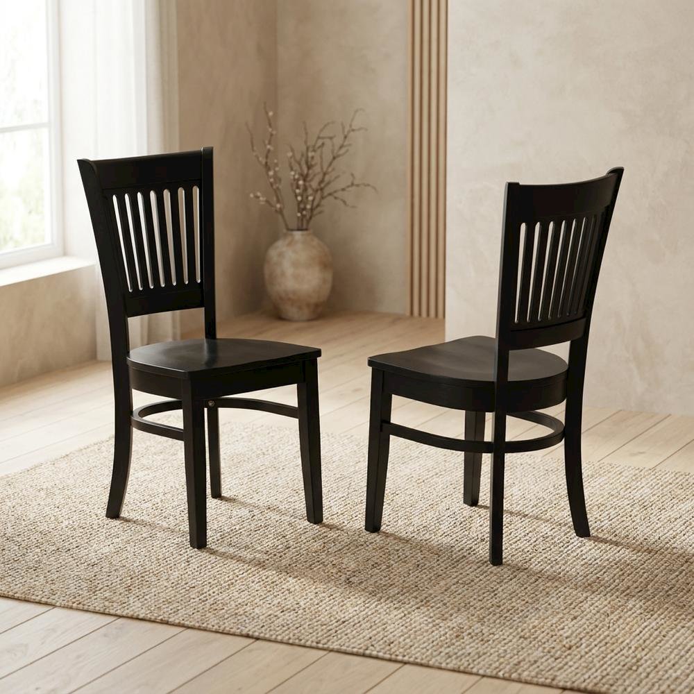 Wood Dining Room Chair with Slat Back and Solid Wood Seat, Brown, Set of 2. Picture 4
