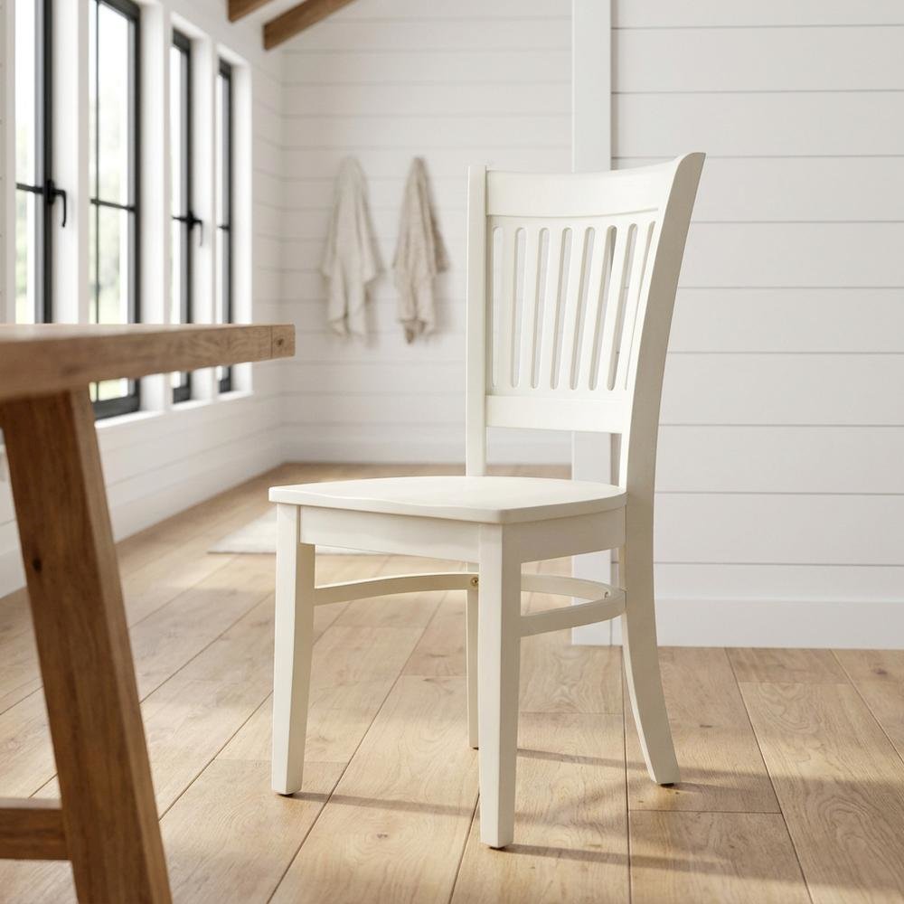 Wooden Dining Chair with Slat Back, Wood Kitchen Chair, White, Set of 2. Picture 3