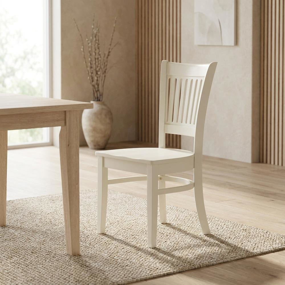 Wooden Dining Chair with Slat Back, Wood Kitchen Chair, White, Set of 2. Picture 4